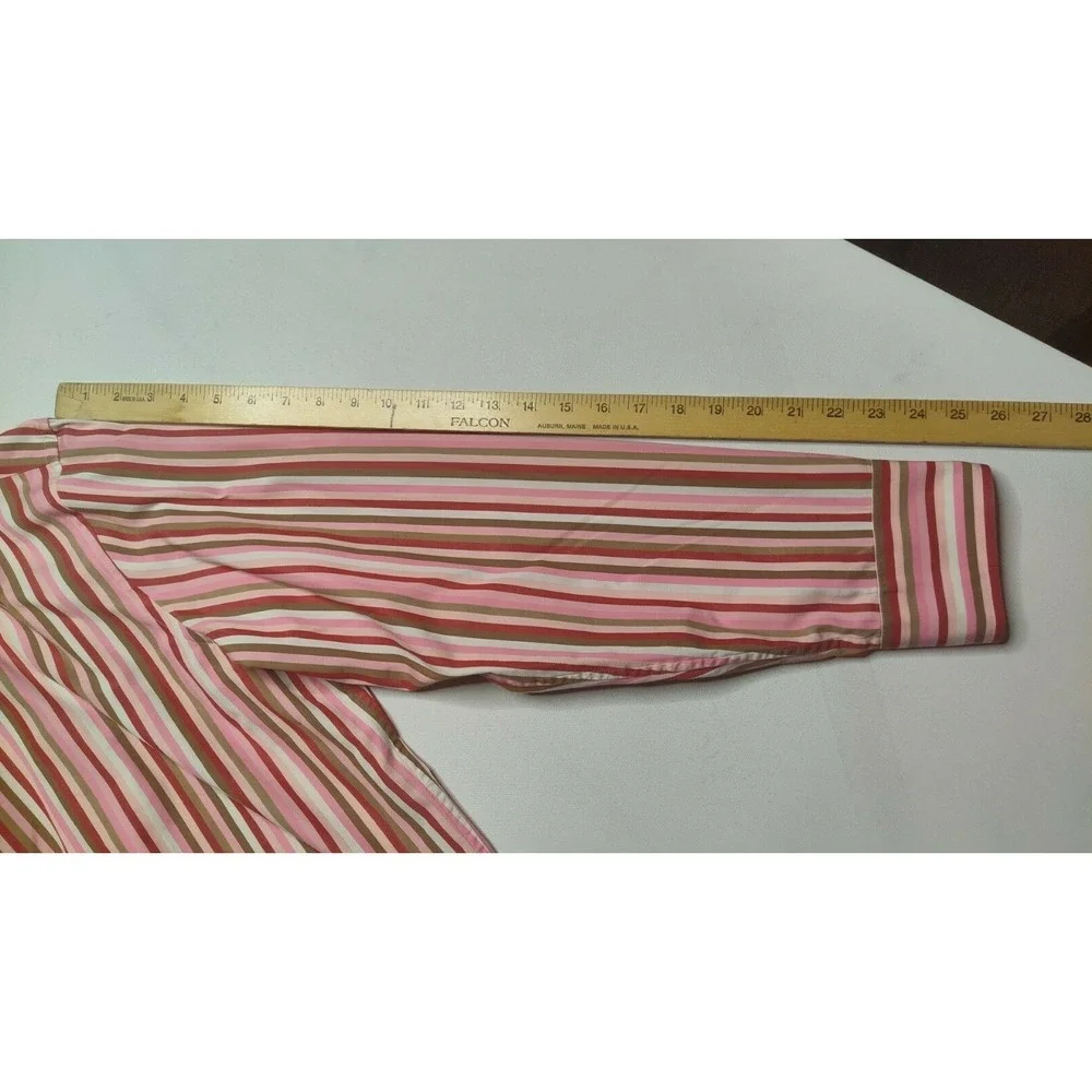 VTG Banana Republic Men Large Pink Striped Flip Cuff Cotton Button‎ Shirt